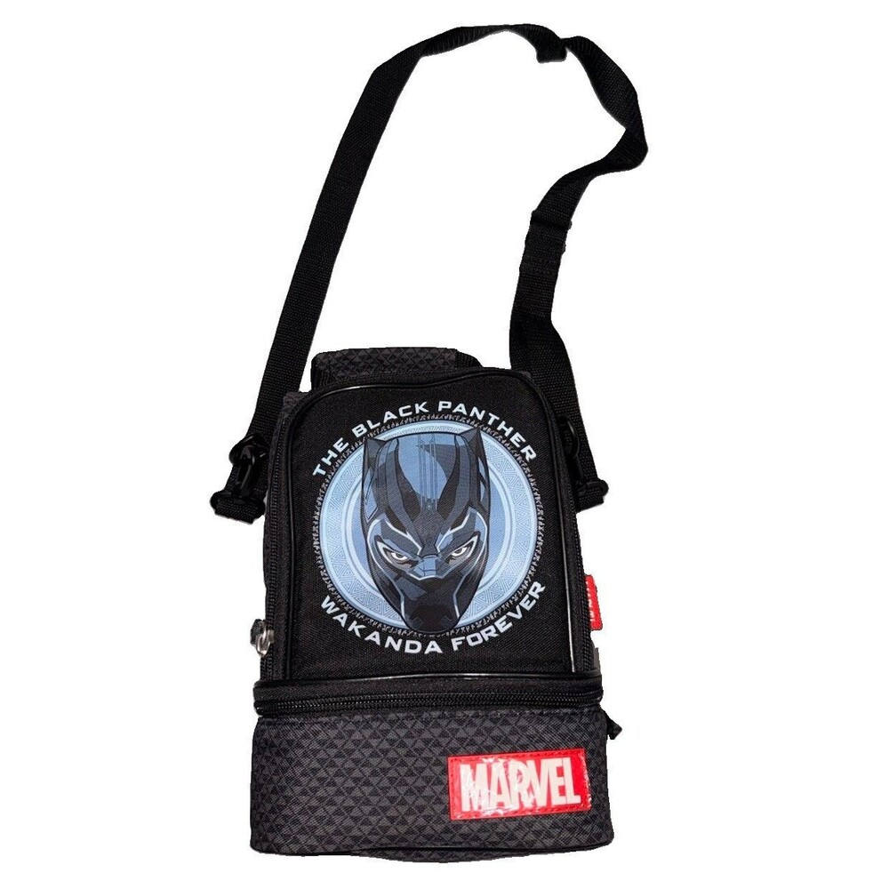 Marvel Black Panther Wakanda Forever Insulated Lunch Box/Bag Black with Straps
